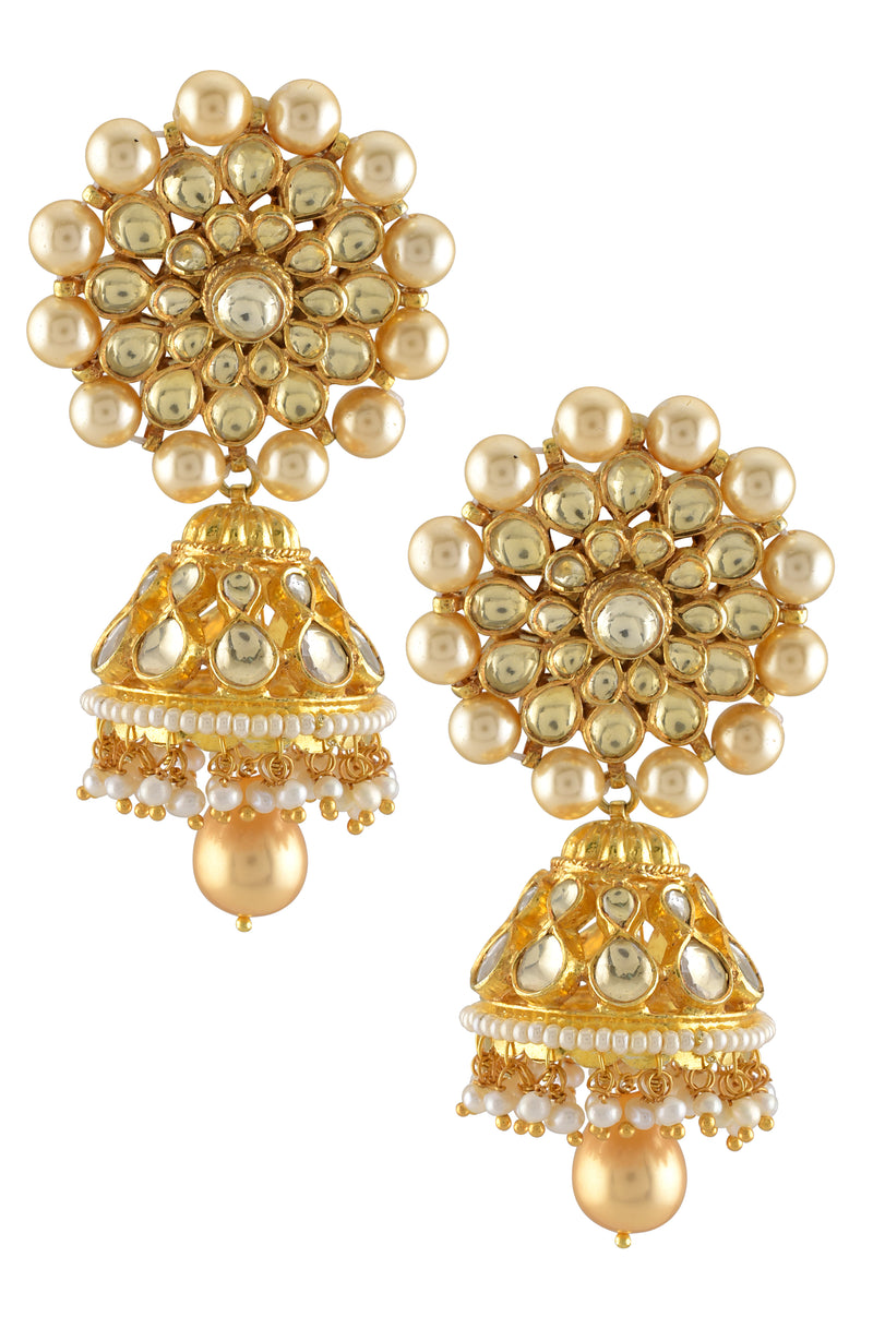 Buy Green Gold Plated Pearl Jhumka Earrings by SWABHIMANN JEWELLERY at  Ogaan Market Online Shopping Site